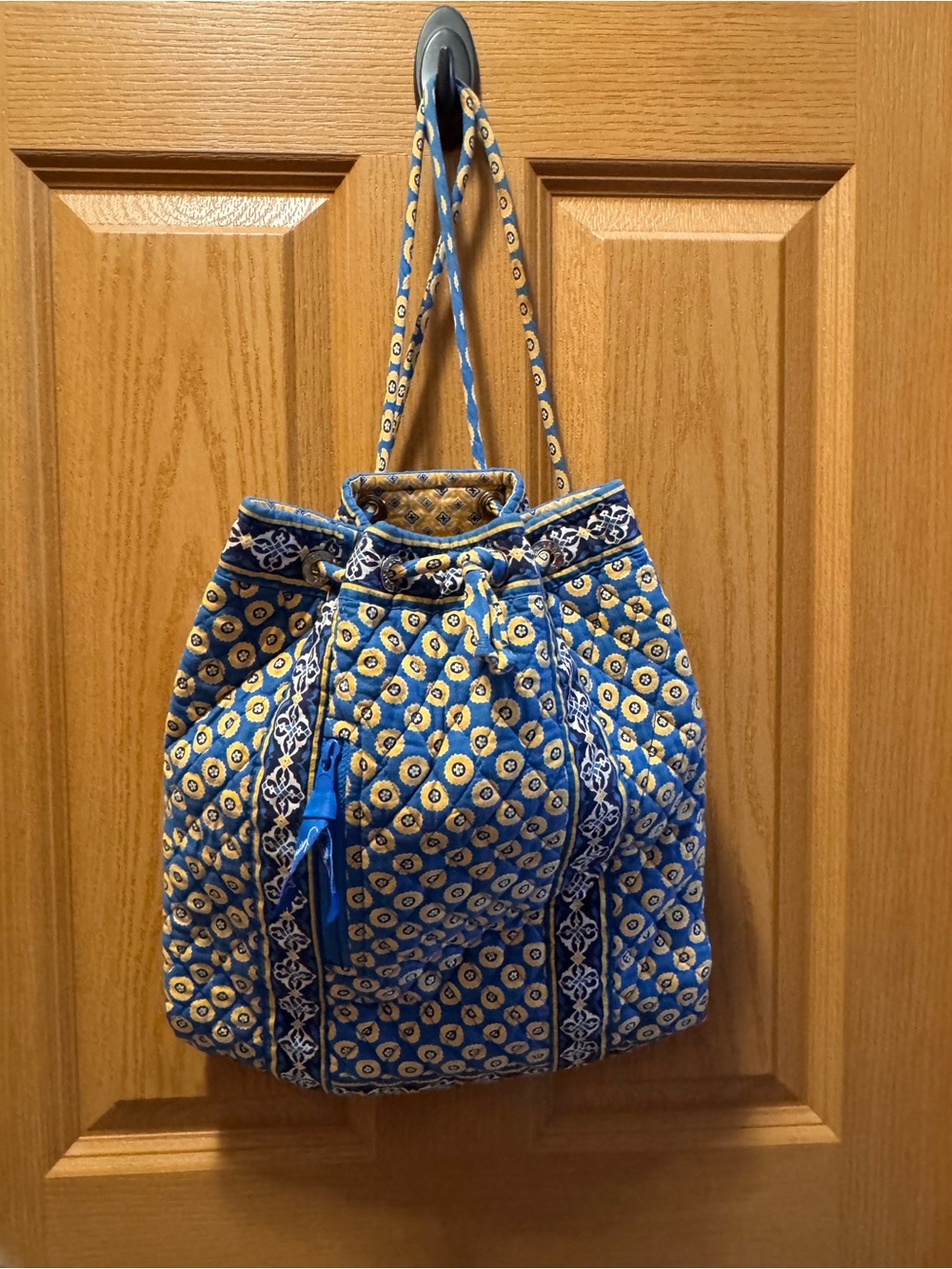 Vera Bradley Blue and Yellow Quilted Drawstring Backpack